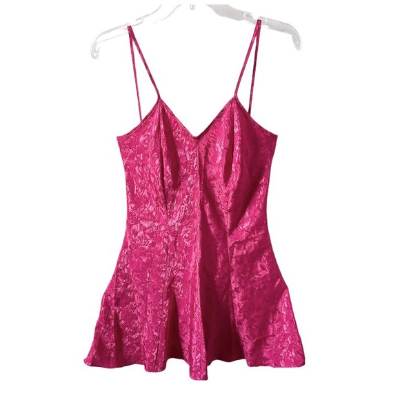 Vtg LA INTIMATES Satin Camisole Slip Dress Jacquard Hot Pink Valentines Sz M USA - Picture 1 of 6